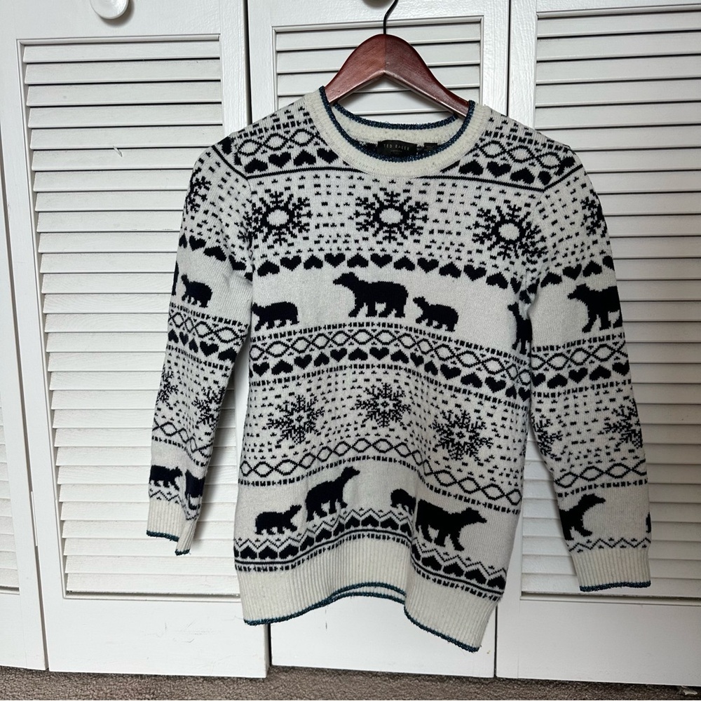 Ted Baker Polar Bear Fair Isle Alpaca Wool Sweater Nordic Winter - Picture 2 of 9